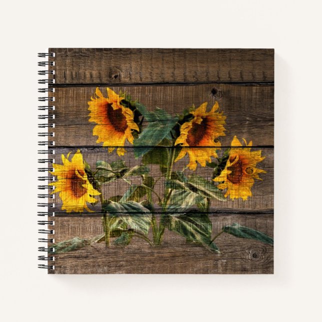 Carnet Rustic Barn Wood Sunflower (Devant)