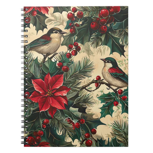 Carnet Rustic Bird et Poinsettia Motif de Noël (13) (Devant)