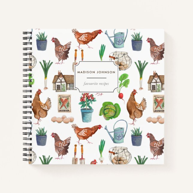 Carnet Rustic Green Farmers Motif de recettes de poulet d (Devant)