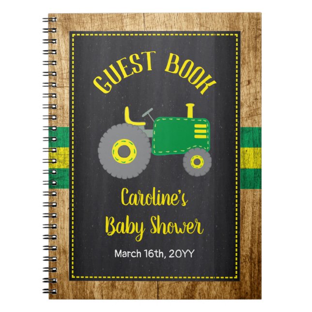 Carnet Rustic Green Tractor Baby Shower Guest Book (Devant)