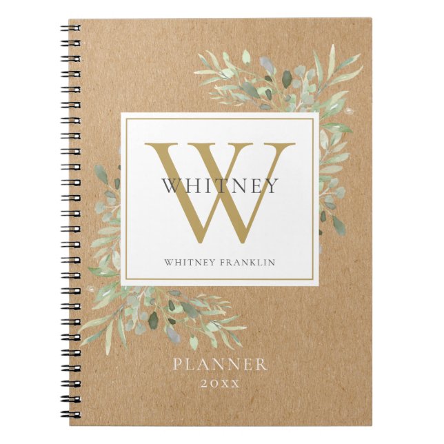 Carnet Rustic Greenery Monogram Name Planner 2021 (Devant)