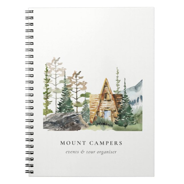 Carnet Rustic Pine Woods Watercolor Camping Mountain Camp (Devant)