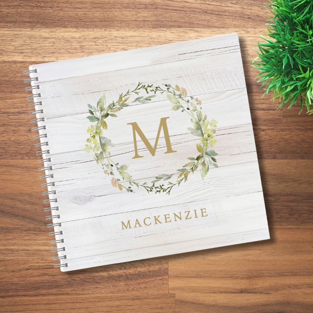 Carnet Rustic Wood Floral Watercolor Monogram (Créateur téléchargé)