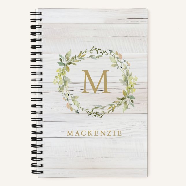 Carnet Rustic Wood Floral Watercolor Monogram (Recto)