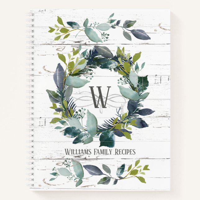 Carnet Rustique Aquarelle Laurel Wreath Monogramme Recett (Devant)