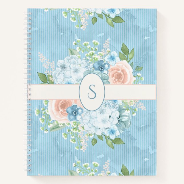 Carnet Rustique Bleu Rose Vert Floral Shabby Chic (Devant)