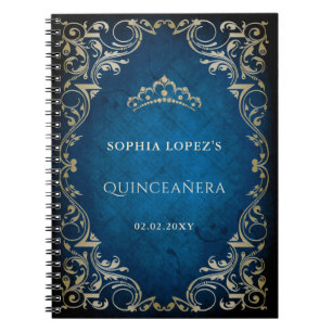 Carnet Rustique Blue Gold Princesse Tiara Quinceanera