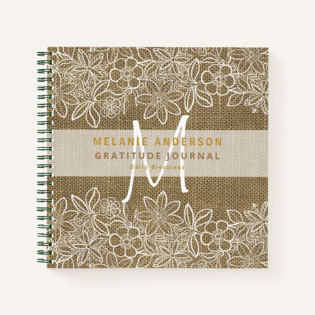 Carnet Rustique Burlap Lace Gratitude Thankfulfulfulness  (Devant)