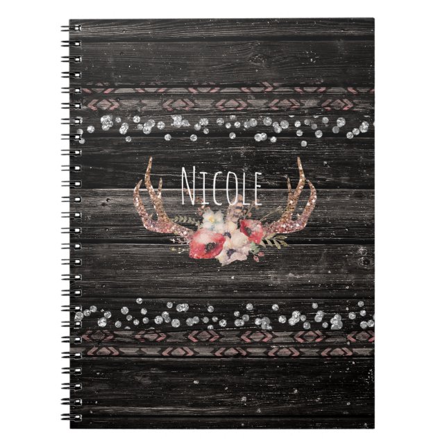 Carnet Rustique Campagne Glam Fleurs & Andouillers Chic B (Devant)