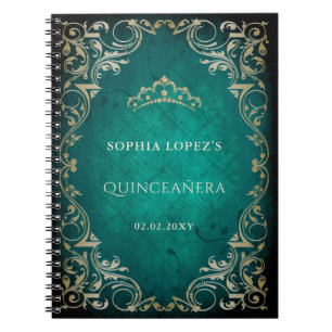 Carnet Rustique Green Gold Princesse Tiara Quinceanera