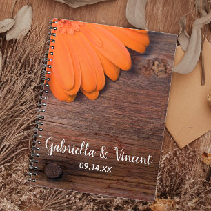 Carnet Rustique Orange Daisy Country Grange Mariage en bo