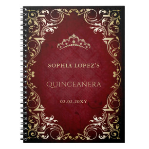 Carnet Rustique Red Gold Princesse Tiara Quinceanera