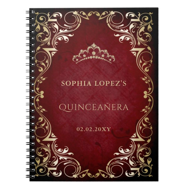 Carnet Rustique Red Gold Princesse Tiara Quinceanera (Devant)