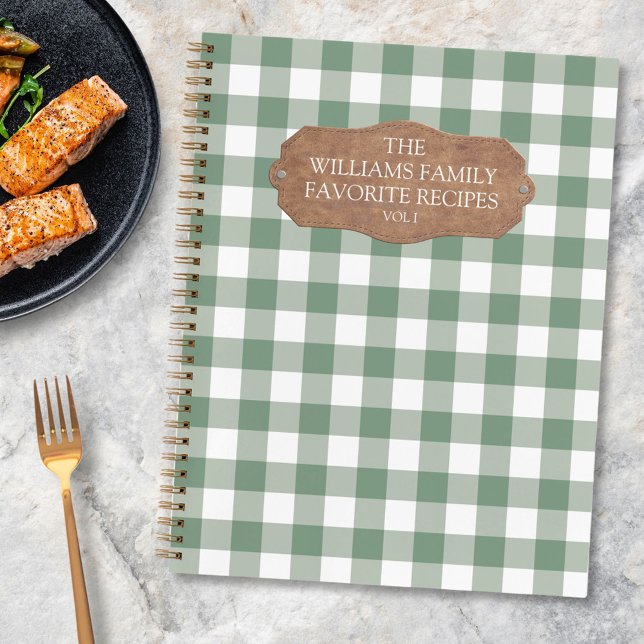 Carnet Rustique Sage Green En vichy Ferme FamilleRecette (In situ)
