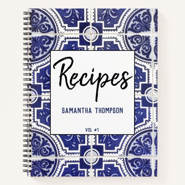 Carnet Rustique Vintage Portugais Carreaux Recettes Motif (Devant)
