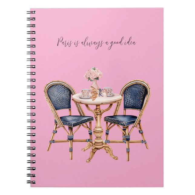 Carnet Sac à baguettes rose bleu Paris (Devant)