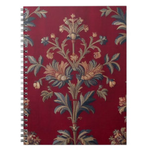 Carnet Sac broderie medievale fleurie en rouge bordeaux