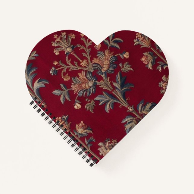 Carnet Sac broderie medievale fleurie en rouge bordeaux (Devant)