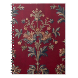 Carnet Sac broderie medievale fleurie en rouge bordeaux