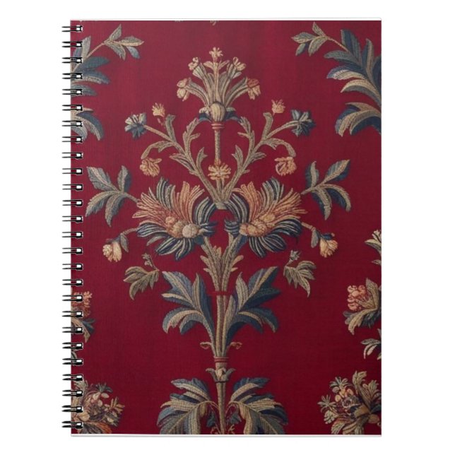 Carnet Sac broderie medievale fleurie en rouge bordeaux (Devant)