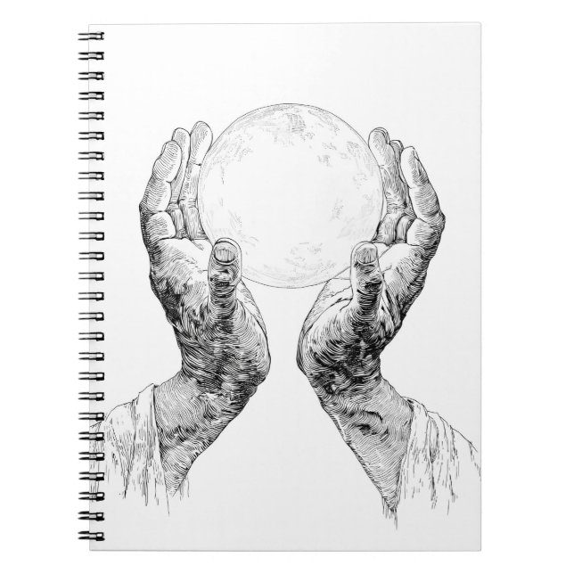 Carnet Sacré noir blanc lune mains croquis (Devant)
