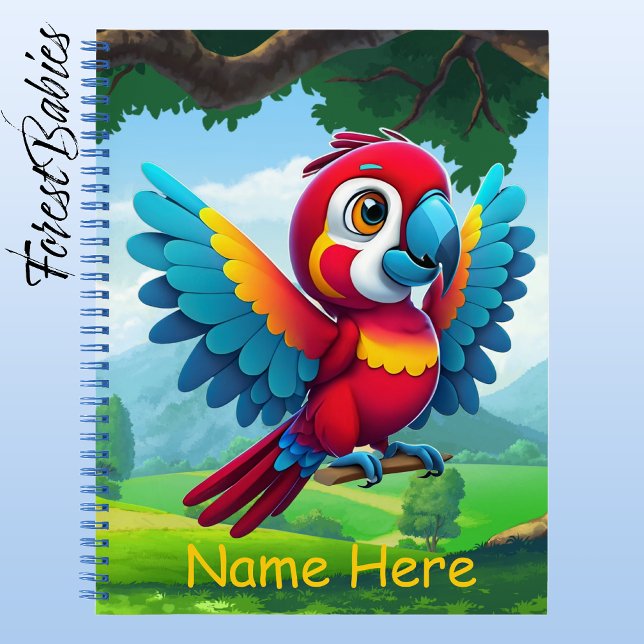 Carnet Safari coloré Tropical Macaw Parrot Bird 🦜 (Macaw Parrot, Customizable ForestBabies 8.5"x11" Notebook - Front)
