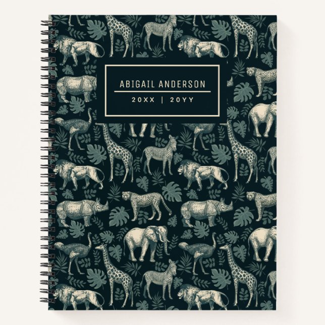 Carnet Safari vintage Africain Animaux Motif (Devant)