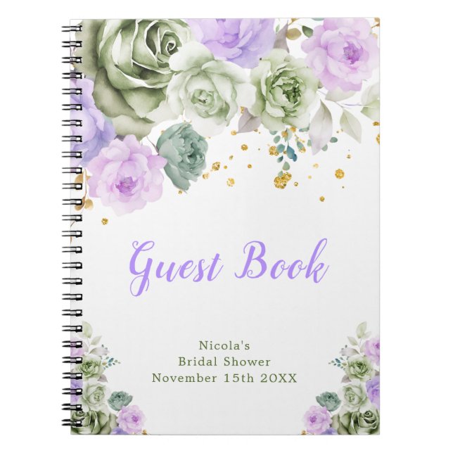Carnet Sage Green and Purple Floral Bridal Shower Guest  (Devant)