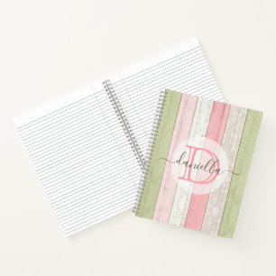 Carnet Sage rustique Vert & Rose Floral Bois Personnalisé
