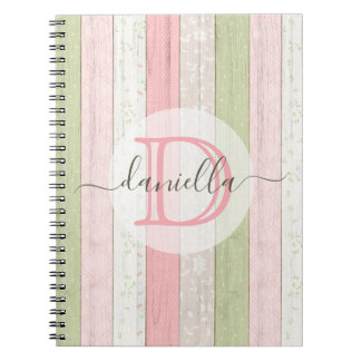 Carnet Sage rustique Vert & Rose Floral Bois Personnalisé