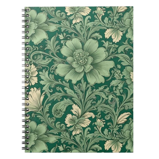 Carnet Sage Vert Vintage motif floral (Devant)