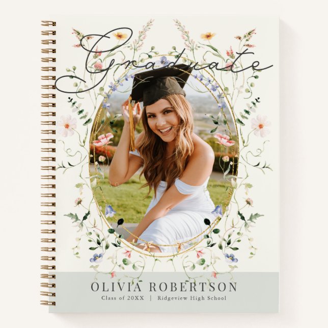 Carnet Sage Wildflower Floral Photo Graduation Guest Book (Devant)