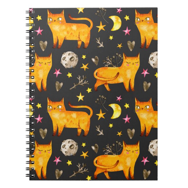 Carnet Saint Valentin sans couture motif avec chats, étoi (Devant)