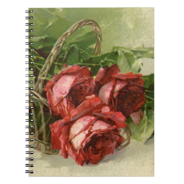Carnet Saint-Valentin vintage d'amour, roses rouges cramo (Devant)