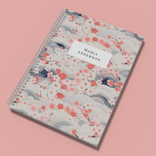 Carnet Sakura Floral Wavy Lines Monogramme