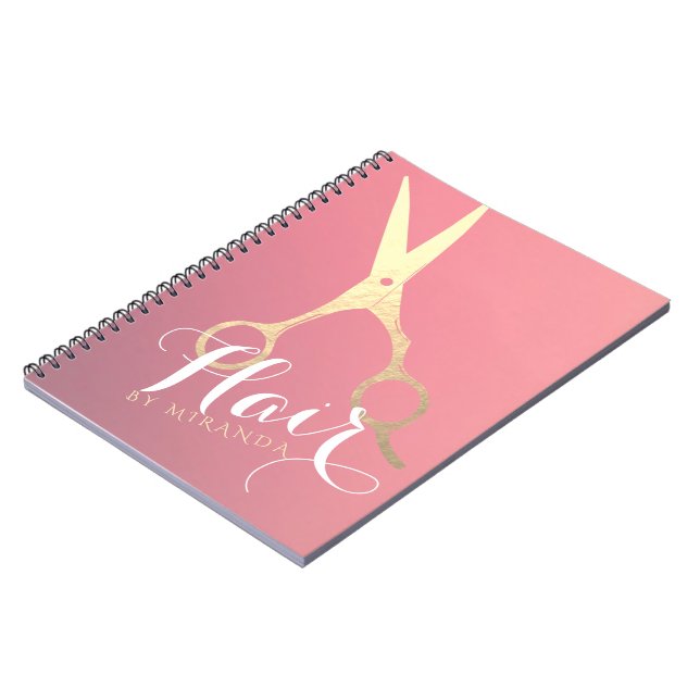 Carnet Salon de maquillage moderne ciseaux d'or rose (Côté gauche)