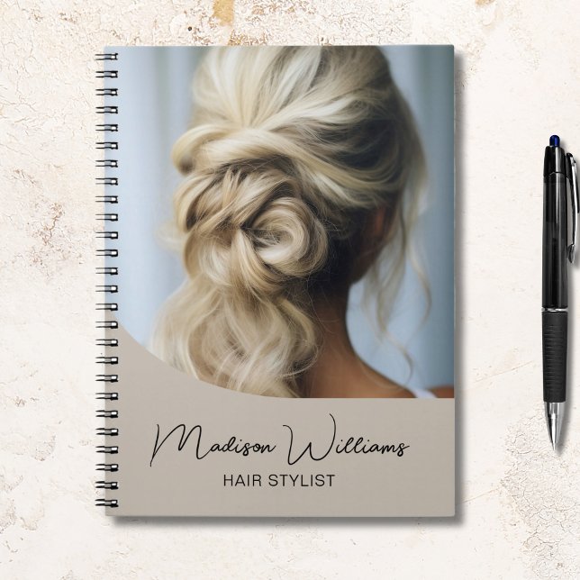 Carnet Salon moderne Hair Styliste Photo personnalisée Be (Modern Hair Stylist Salon Custom Photo Beige Notebook)