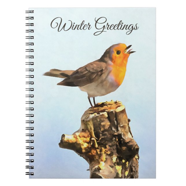 Carnet Salutations d'hiver. Rouge-gorge chantant  (Devant)