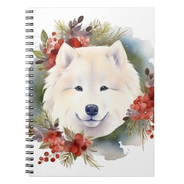Carnet Samoyed Christmas Wreath Festive Pup (Devant)