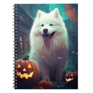 Carnet Samoyède d'Halloween avec citrouilles effrayant