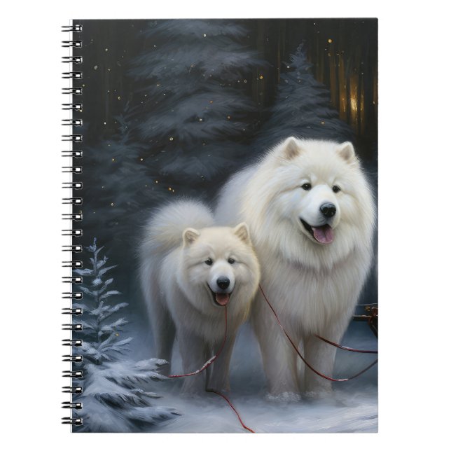 Carnet Samoyède enneigé traîneau Noël décoration (Devant)