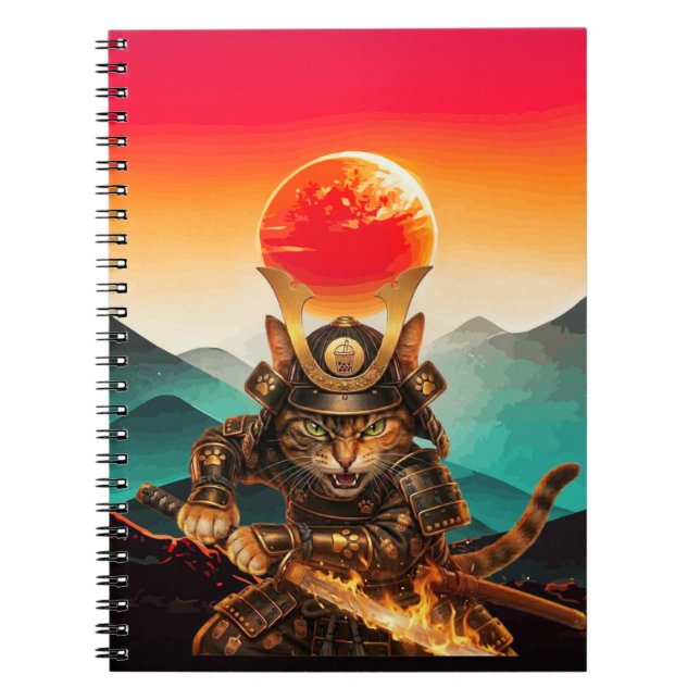 Carnet Samurai Cat Warrior Sunset Premium spiral Notebook (Devant)