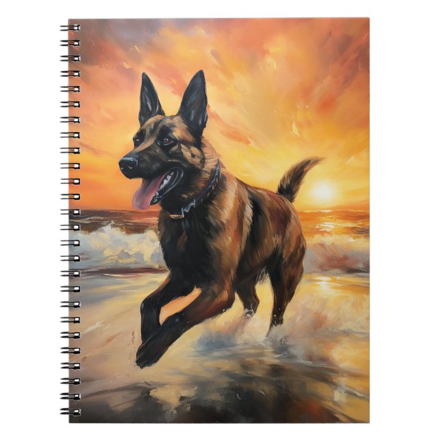 Carnet Sandy Paws Chien Malinois Belge sur le coucher du  (Devant)