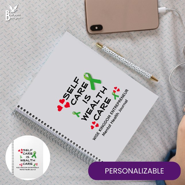 Carnet Santé Mentale AUTO-SOINS PROSPÉRITÉ Chrétienne (Self care is wealth care mental health journal with CUSTOMIZABLE TEXT for busy entrepreneurs)