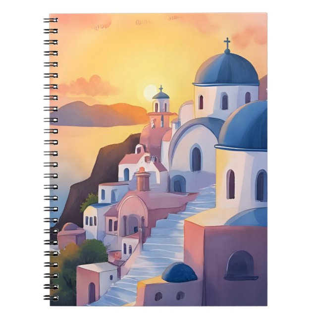 Carnet Santorini, Greece | Watercolor Coastline Sunset (Devant)