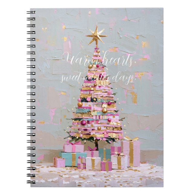 Carnet Sapin de Noël rose et or Impasto (Devant)