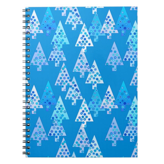 Carnet Sapins de Noël à fleurs modernes - bleu céruléen (Devant)
