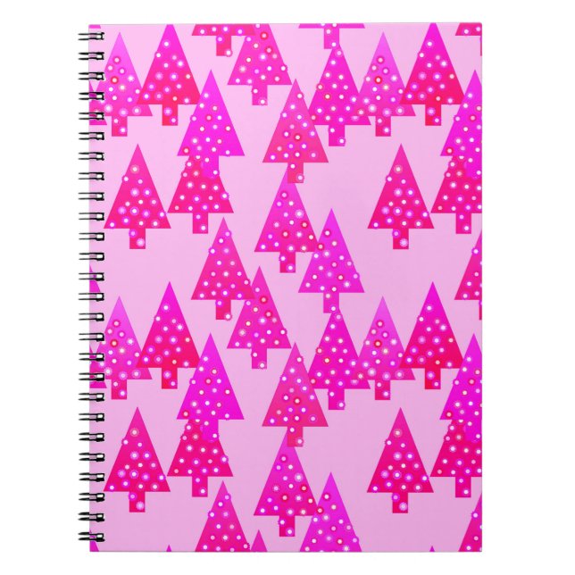 Carnet Sapins de Noël aux fleurs modernes - rose fuchsia (Devant)