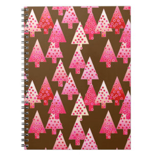 Carnet Sapins de Noël fleurs modernes - corail et marron
