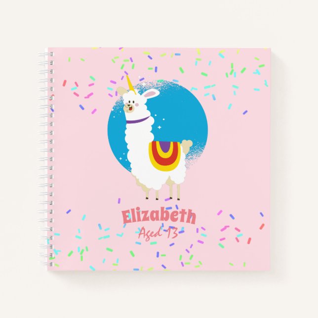 Carnet Saupoudrer Llama Unicorn Girls mignon Cadeaux Nomm (Devant)